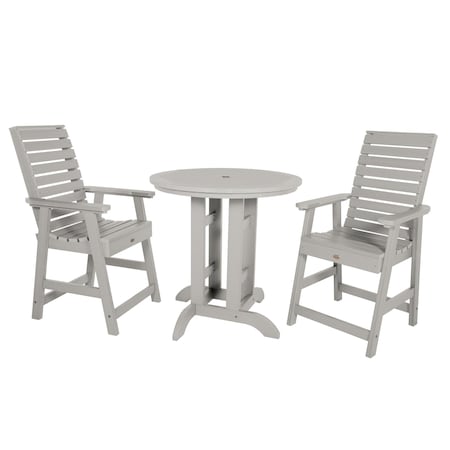 Highwood Usa Weatherly 3pc Round Counter Height Outdoor Patio Furniture Dining Set AD-CNW36-HGR